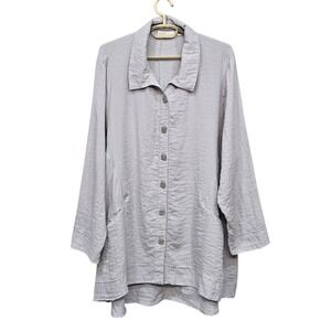 Habitat Clothes To Live In Tunic Shirt XL Gray Crepe Button Up Pocket Lagenlook